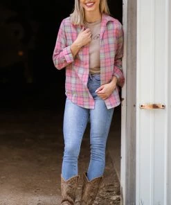 Timing Tops Pink Plaid Button Up Top 8 Timing Tops Pink Plaid Button Up Top