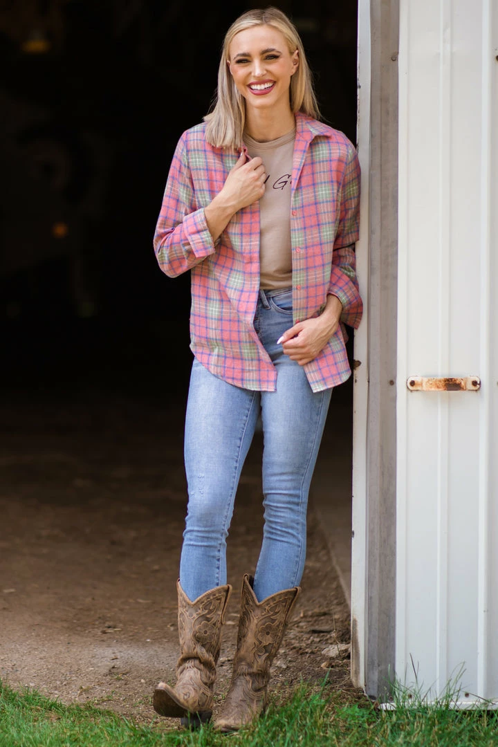 Timing Tops Pink Plaid Button Up Top 5 Timing Tops Pink Plaid Button Up Top