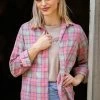 Timing Tops Pink Plaid Button Up Top