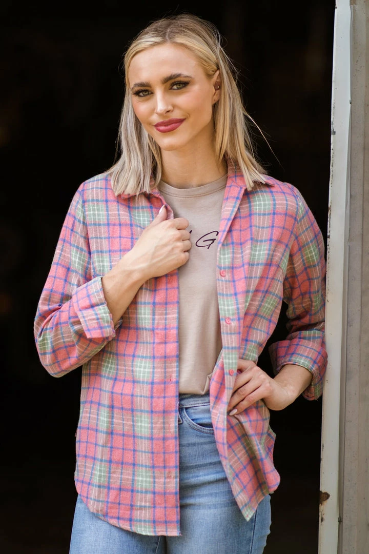 Timing Tops Pink Plaid Button Up Top 3 Timing Tops Pink Plaid Button Up Top