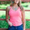 Filly Flair Neon Coral Rib Knit Fitted Tank Tops