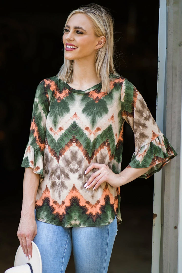 SOL RHR Olive Multicolor Chevron Print Top 3 SOL RHR Olive Multicolor Chevron Print Top