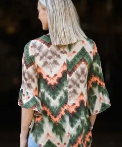 SOL RHR Olive Multicolor Chevron Print Top 7 SOL RHR Olive Multicolor Chevron Print Top