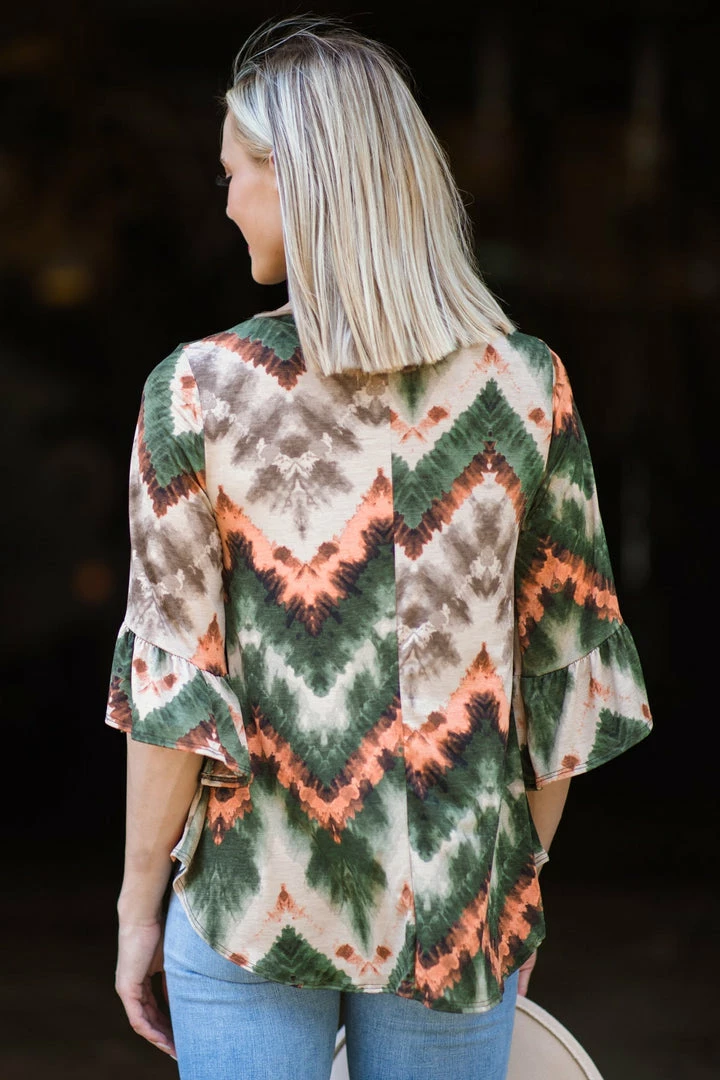 SOL RHR Olive Multicolor Chevron Print Top 5 SOL RHR Olive Multicolor Chevron Print Top