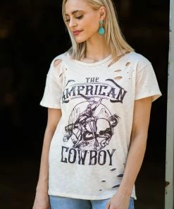 BIBI Tan Distressed American Cowboy Graphic Tee