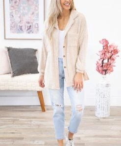 Lovely Melody Beige Teddy Bear Textured Shacket Outerwear