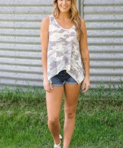 Cherish Grey And Ivory Camouflage Print Tank