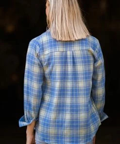 Timing Cornflower Blue Plaid Button Up Top