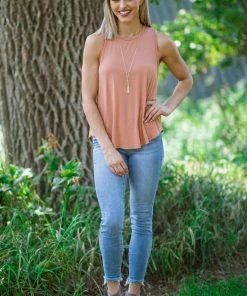 Be Cool Peach Round Neck Tank Tops