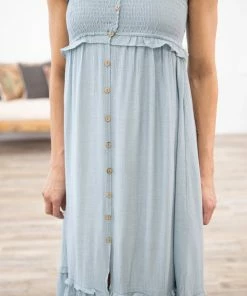 Be Cool Dresses Slate Blue Smocked Bodice Maxi Dress