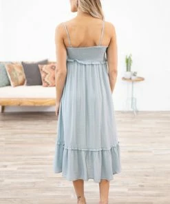 Be Cool Dresses Slate Blue Smocked Bodice Maxi Dress
