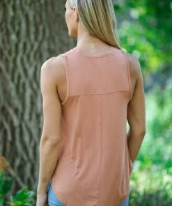 Be Cool Peach Round Neck Tank Tops