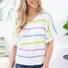 Staccato White Multicolor Stripe Lightweight Sweater