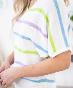 Staccato White Multicolor Stripe Lightweight Sweater