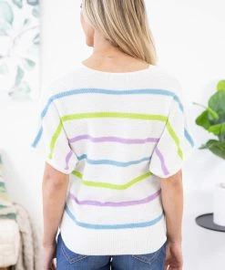 Staccato White Multicolor Stripe Lightweight Sweater
