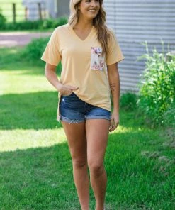 Hopely Yellow V-Neck Top With Floral Contrast