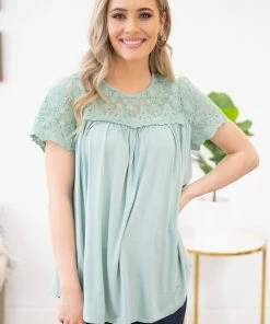 ALLIE ROSE Mint Crochet Lace Short Sleeve Top