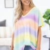 Haptics Yellow Multicolor Ombre Stripe Top SHORT SLEEVES