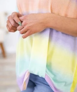 Haptics Yellow Multicolor Ombre Stripe Top SHORT SLEEVES