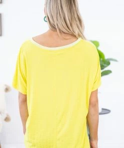 Haptics Yellow Multicolor Ombre Stripe Top SHORT SLEEVES