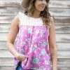 Staccato Tops Pink Multicolor Floral Tank With Eyelet Yoke
