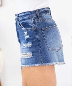 Easel Dark Wash Paisley Patch Fray Hem Shorts Bottoms