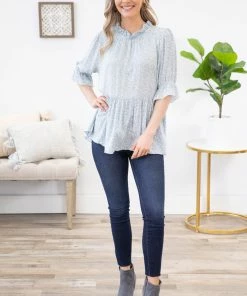 Lovely Melody Pastel Blue Ditsy Floral Babydoll Top