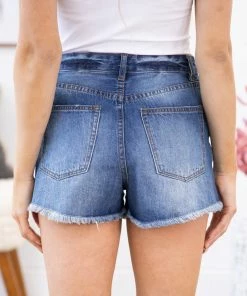 Easel Dark Wash Paisley Patch Fray Hem Shorts Bottoms