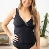 Shewin Black And White Scallop Trim Tankini Swimsuit SWIMWEAR