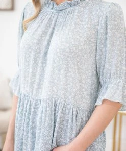 Lovely Melody Pastel Blue Ditsy Floral Babydoll Top