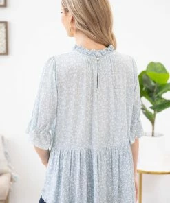 Lovely Melody Pastel Blue Ditsy Floral Babydoll Top