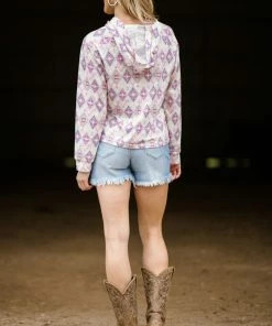 Max Apparel Pink Multicolor Aztec Print Hooded Top