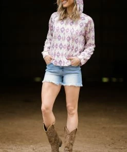 Max Apparel Pink Multicolor Aztec Print Hooded Top