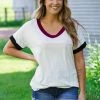 Blumin Apparel Tops White V-Neck Top With Contrast Trim