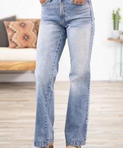 Kancan Light Wash Bleached 90s Flare Jeans Bottoms