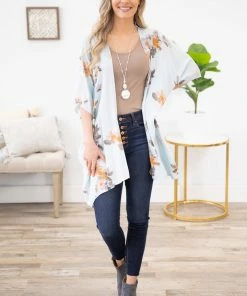 Lovely Melody Pastel Blue Multicolor Floral Kimono KIMONOS