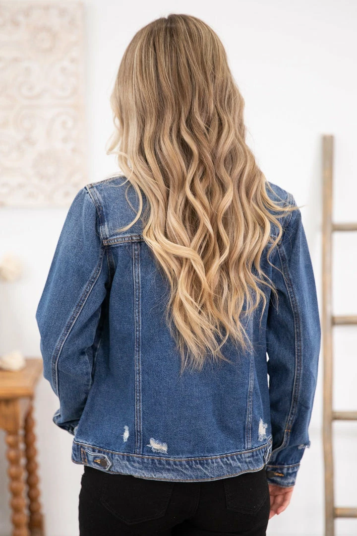 Cello Dark Wash Distressed Denim Jacket 7 Cello Dark Wash Distressed Denim Jacket