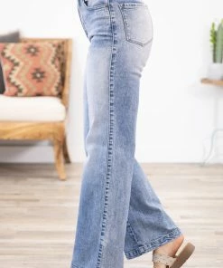 Kancan Light Wash Bleached 90s Flare Jeans Bottoms