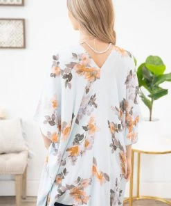 Lovely Melody Pastel Blue Multicolor Floral Kimono KIMONOS