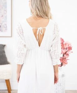 Ninexis Off White Eyelet Bodice Dolman Sleeve Dress Dresses