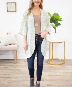 Lime N Chili Mint Multicolor Leaf Print Kimono