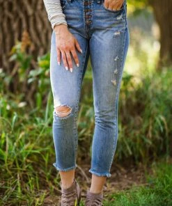 Rewash Medium Wash Button Fly Fray Hem Jeans Bottoms