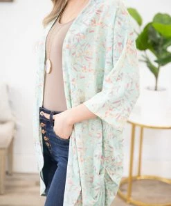 Lime N Chili Mint Multicolor Leaf Print Kimono