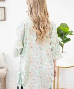 Lime N Chili Mint Multicolor Leaf Print Kimono