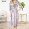Lovely Melody Dresses Grey Floral Skirt Stripe Top Midi Dress