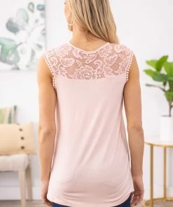 First Look Baby Pink Crochet Yoke Cap Sleeve Top