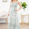 Lovely Melody Mint Smocked Bodice Floral Maxi Dress