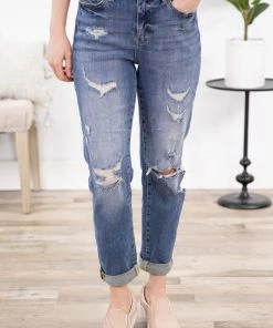 Bottoms Judy Blue Destructed Boyfriend Fit Jeans