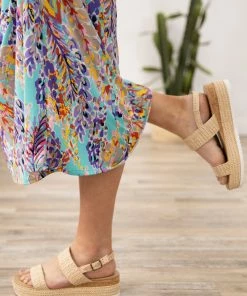 Fortune Dynamic Tan Double Strap Platform Espadrille Sandals Shoes