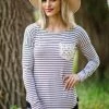 Hailey And Co Beige And Black Stripe Crochet Pocket Top Tops